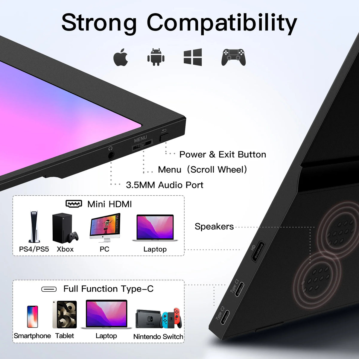 WuaWe Portable 1080P Monitor With USB C HDMI For Laptops