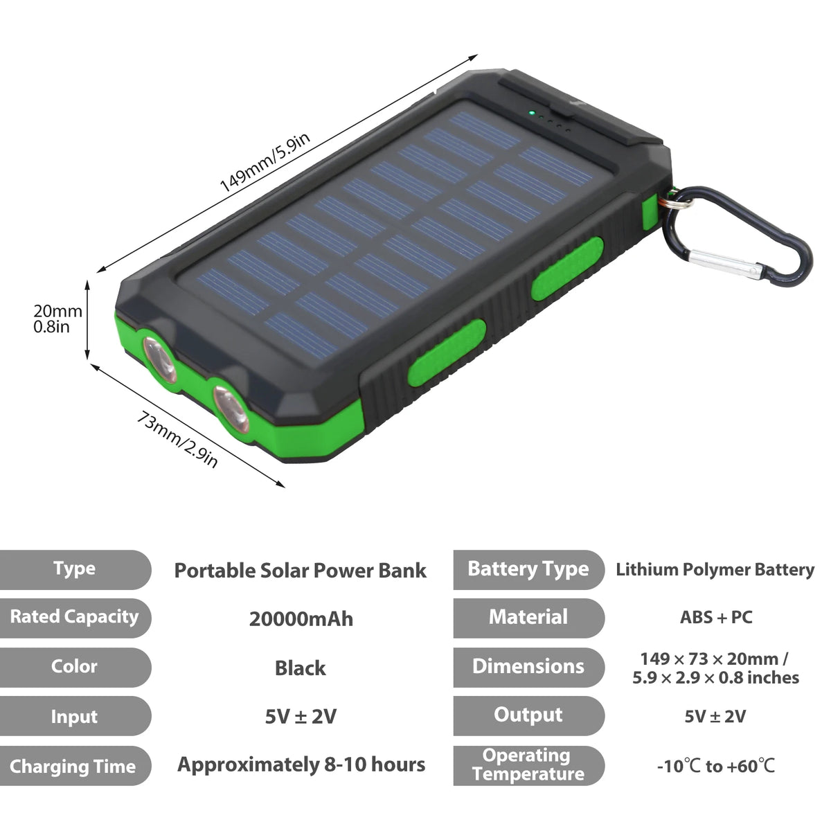 Waterproof 20000mAh Solar Power Bank With Led Flashlight And Compass