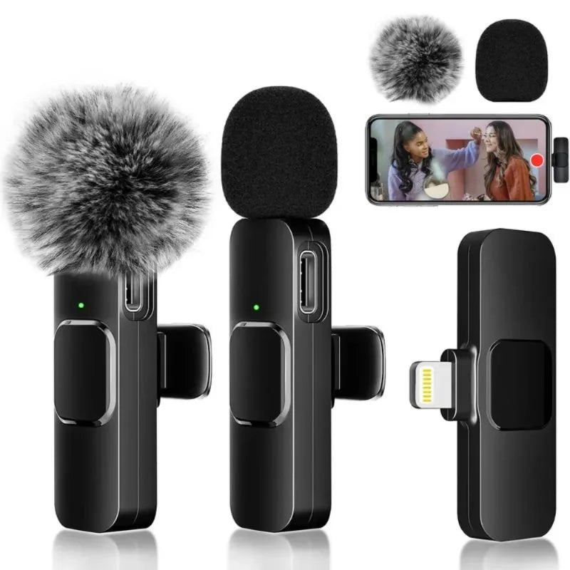 Two Pack Wireless Lavalier Microphone Set For Smartphones And Tablets