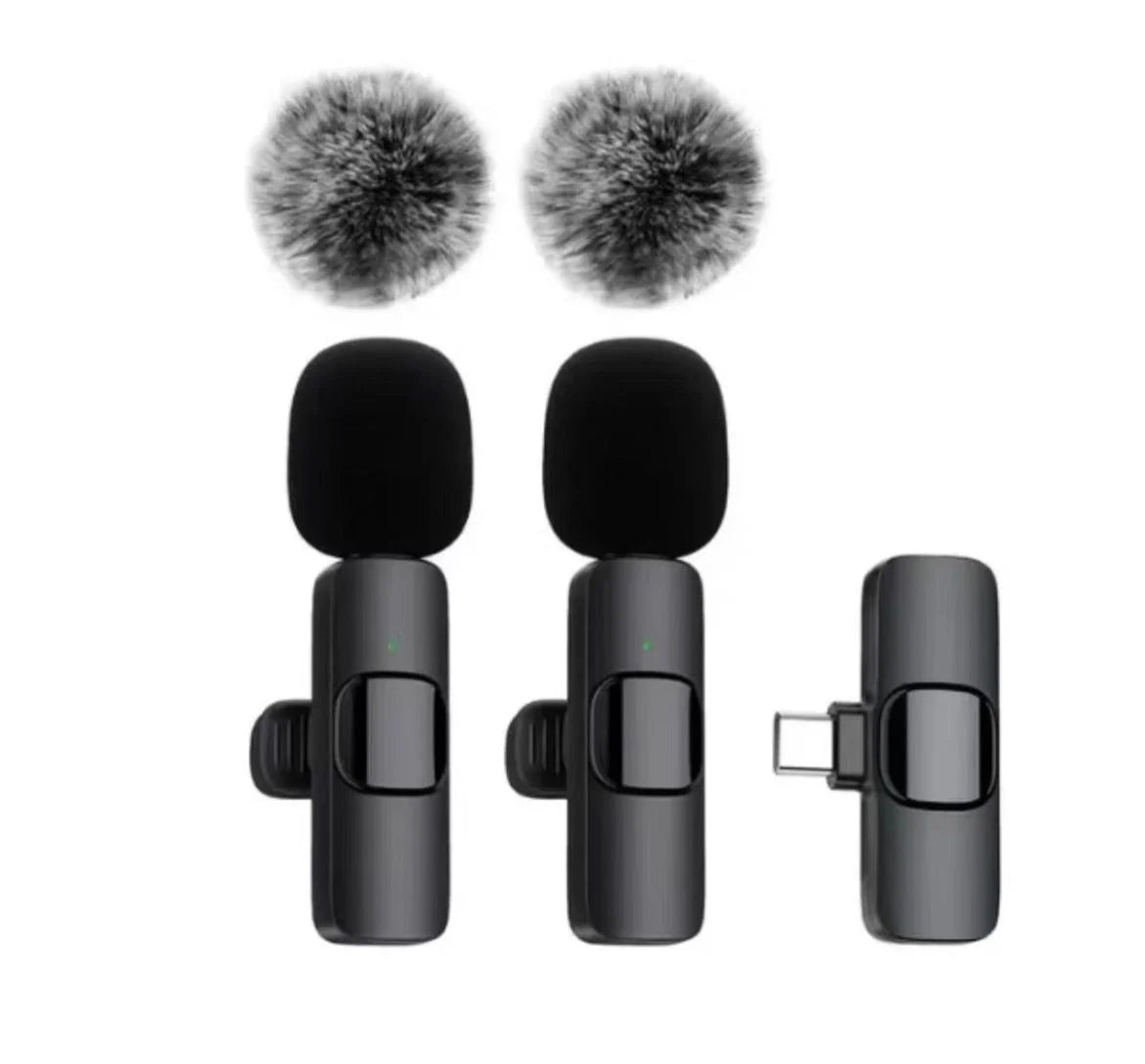 Two Pack Wireless Lavalier Microphone Set For Smartphones And Tablets