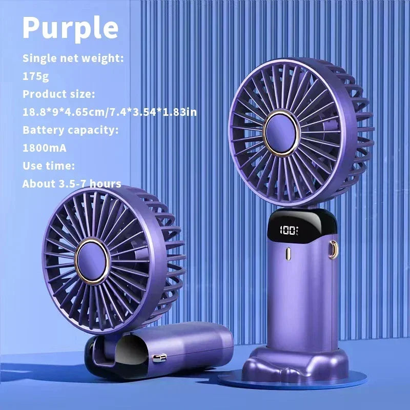 Foldable USB Rechargeable Handheld Fan With Phone Stand LED Display