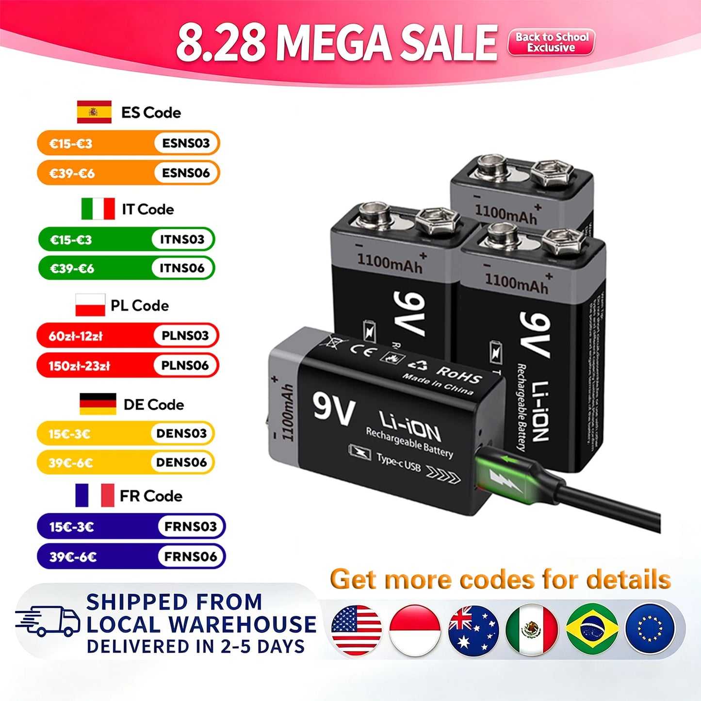 Kuugro 9V Rechargeable Battery 1100mAh With Type C Charging
