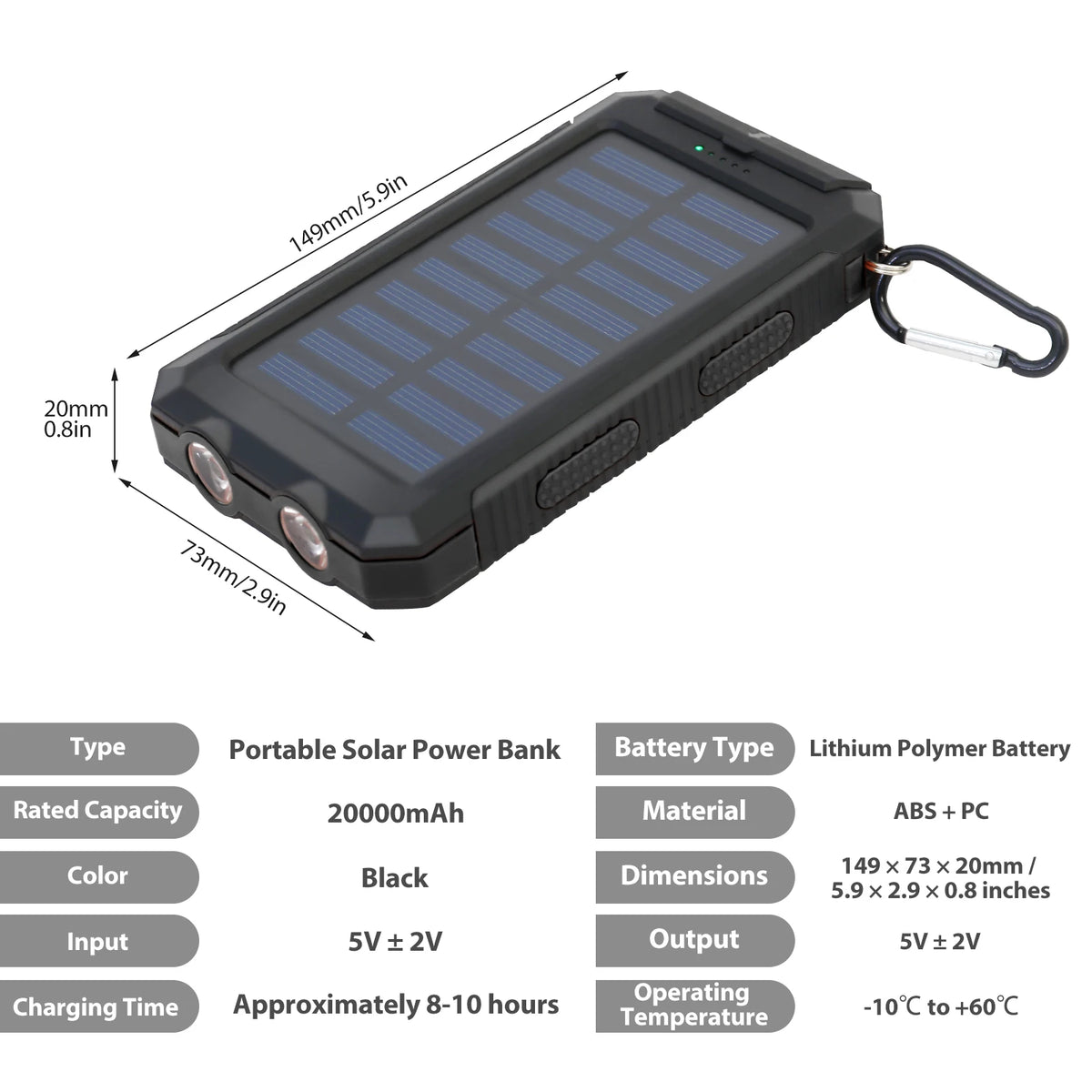 Waterproof 20000mAh Solar Power Bank With Led Flashlight And Compass