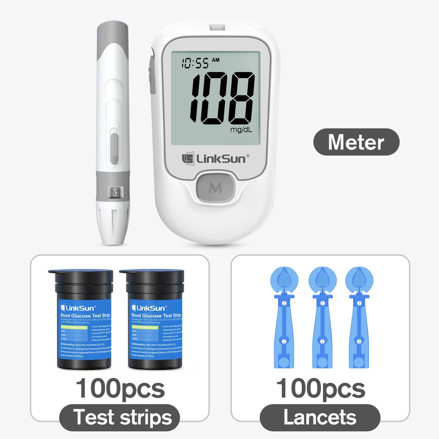 Linksun Blood Glucose Meter 500 Memory Glucometer For Diabetes Monitoring