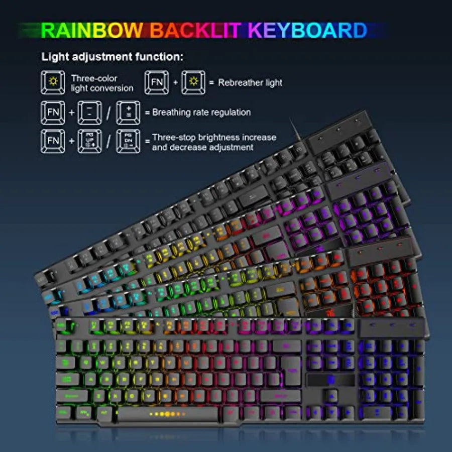 Professional Gaming Keyboard Mouse Headphones Kit With Mousepad For PC