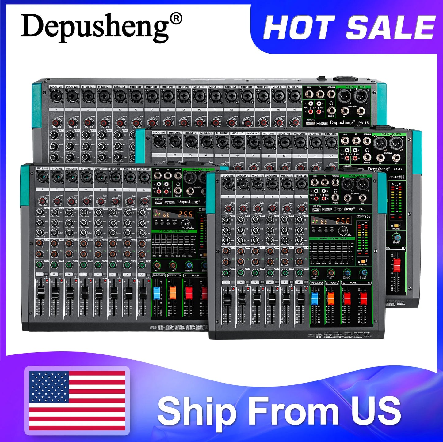 Depusheng 16 Channel USB Audio Mixer With 48V Phantom Power