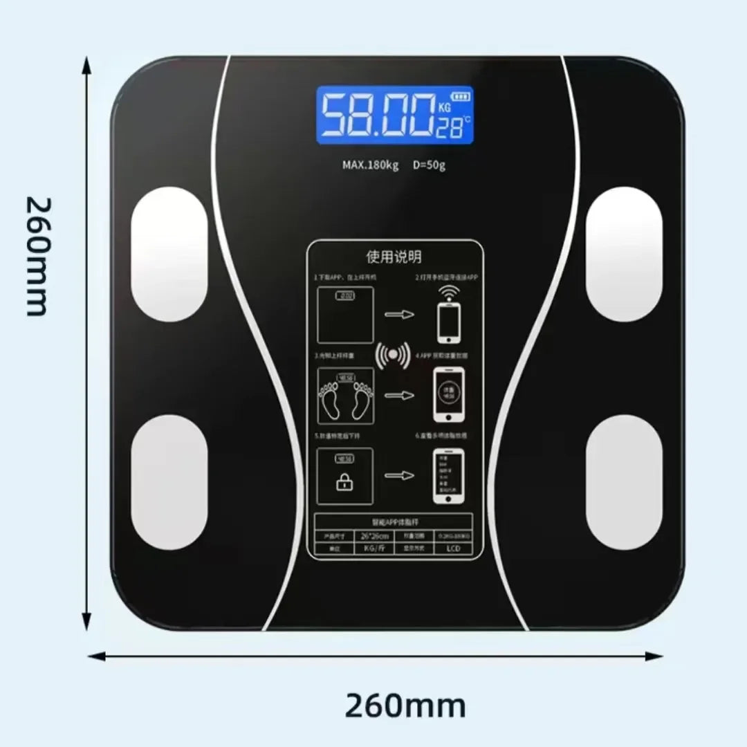 Digital Body Fat Scale Featuring Toughened Glass Panel USB Support