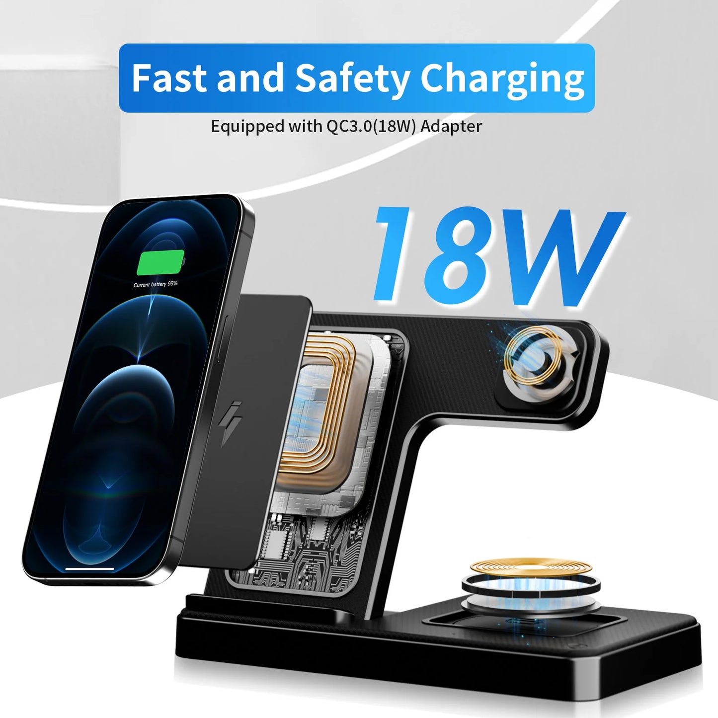 Foldable Magnetic Three In One Wireless Charging Station