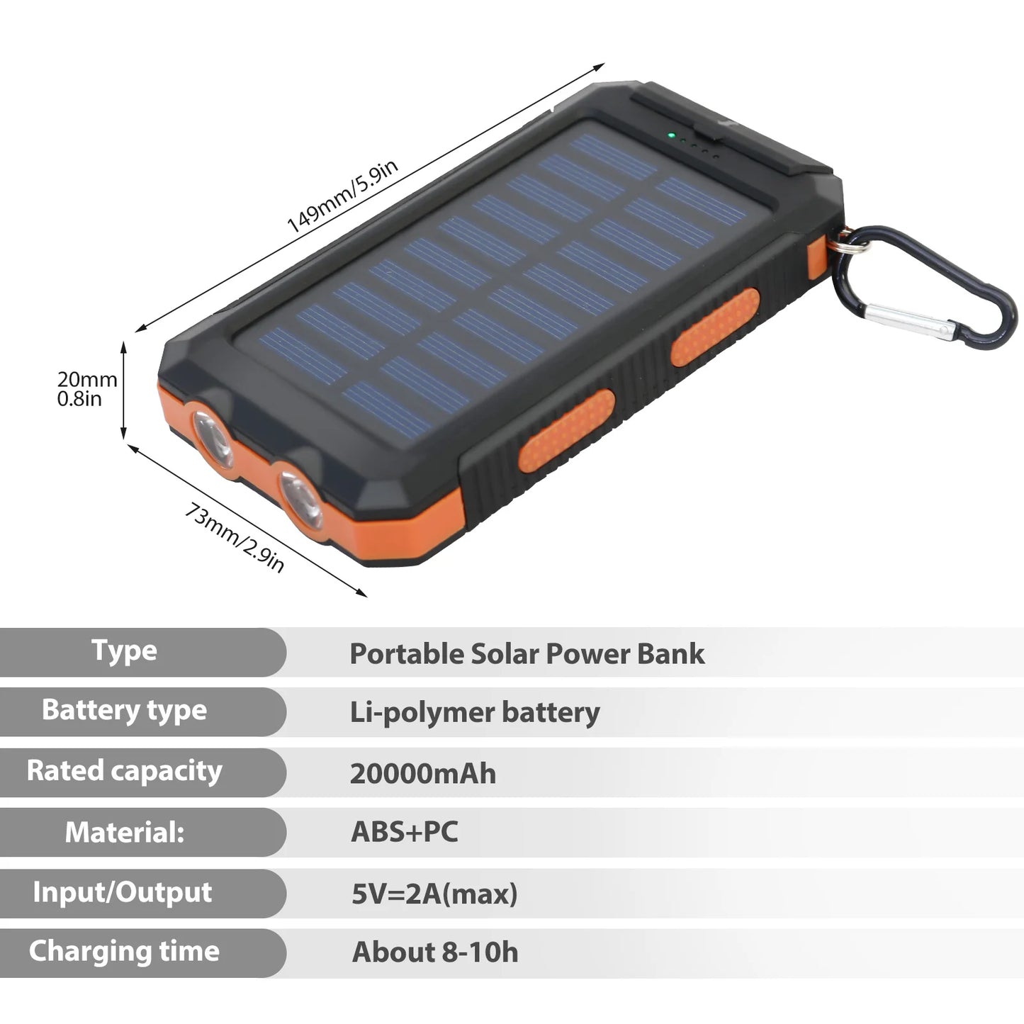 Waterproof 20000mAh Solar Power Bank With Led Flashlight And Compass