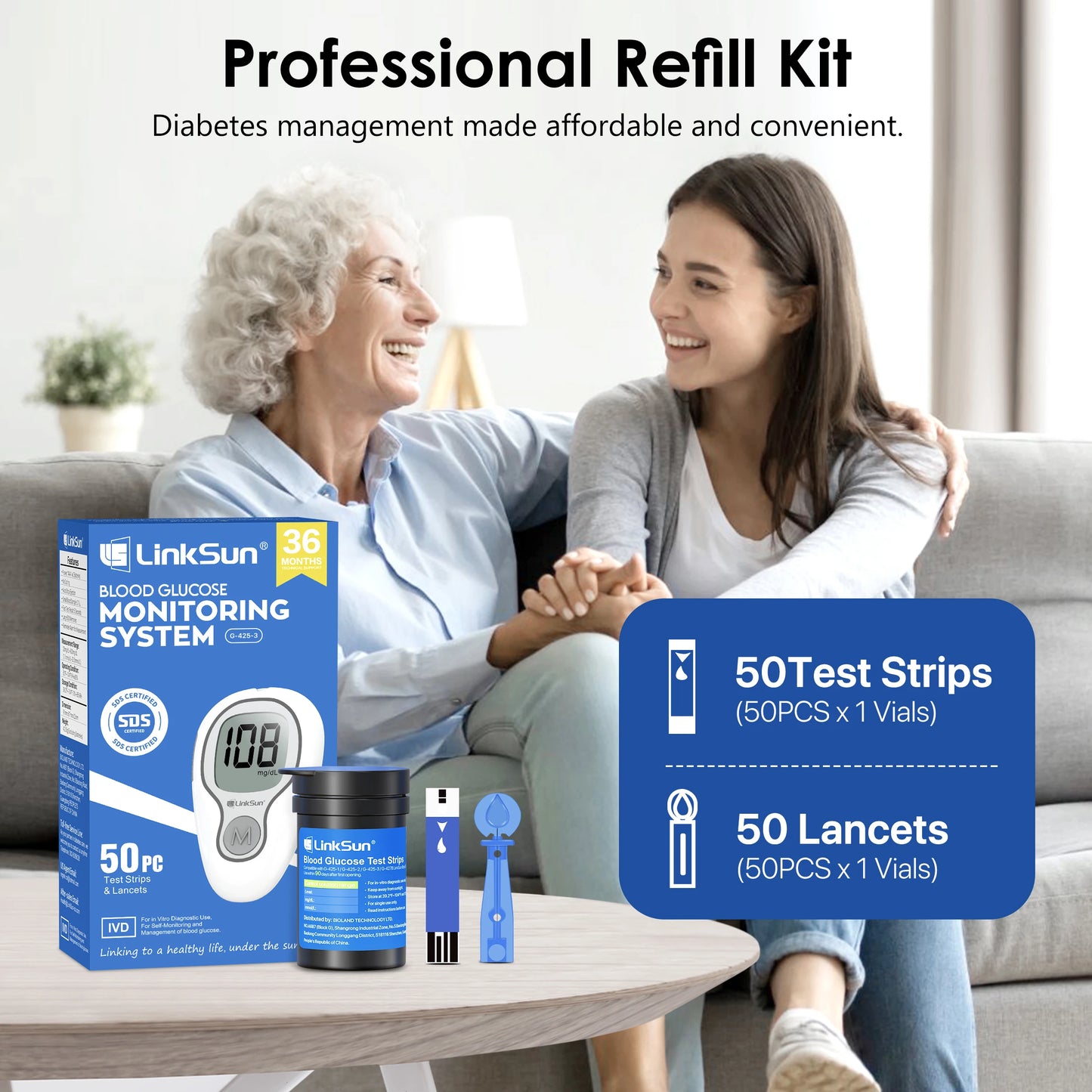 Linksun Blood Glucose Meter 500 Memory Glucometer For Diabetes Monitoring