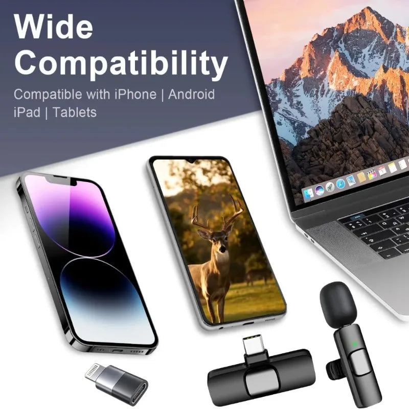 Two Pack Wireless Lavalier Microphone Set For Smartphones And Tablets