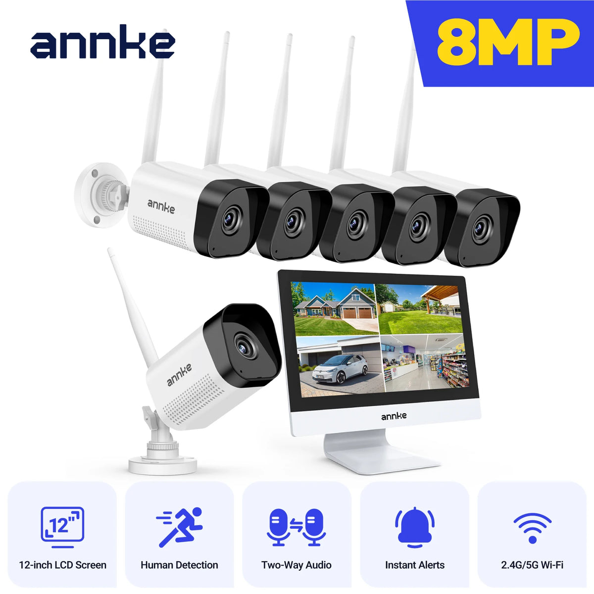 Annke 8MP Wireless Security Camera 12-Inch Lcd Ir Night Vision