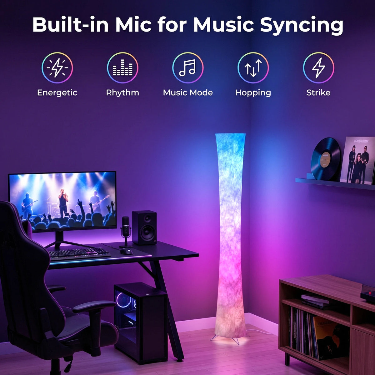Modern Smart Floor Lamp With RGB Tyvek Fabric And Remote