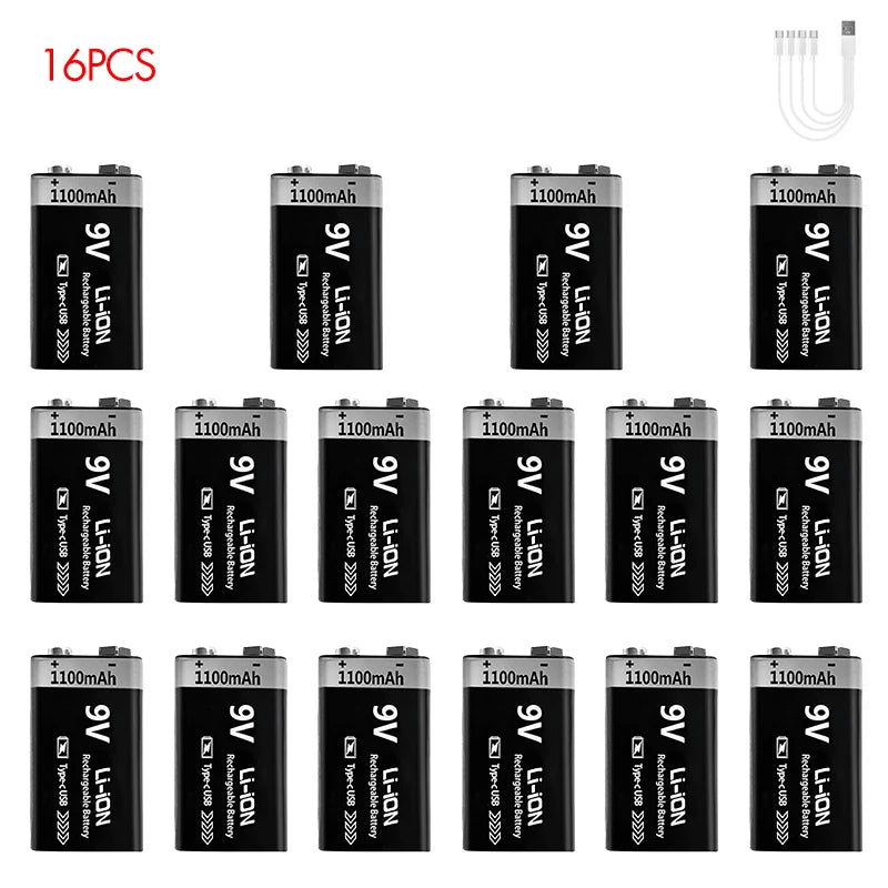 Kuugro 9V Rechargeable Battery 1100mAh With Type C Charging