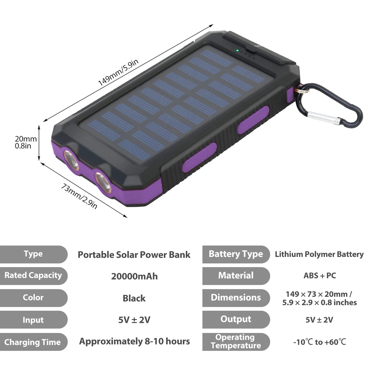Waterproof 20000mAh Solar Power Bank With Led Flashlight And Compass