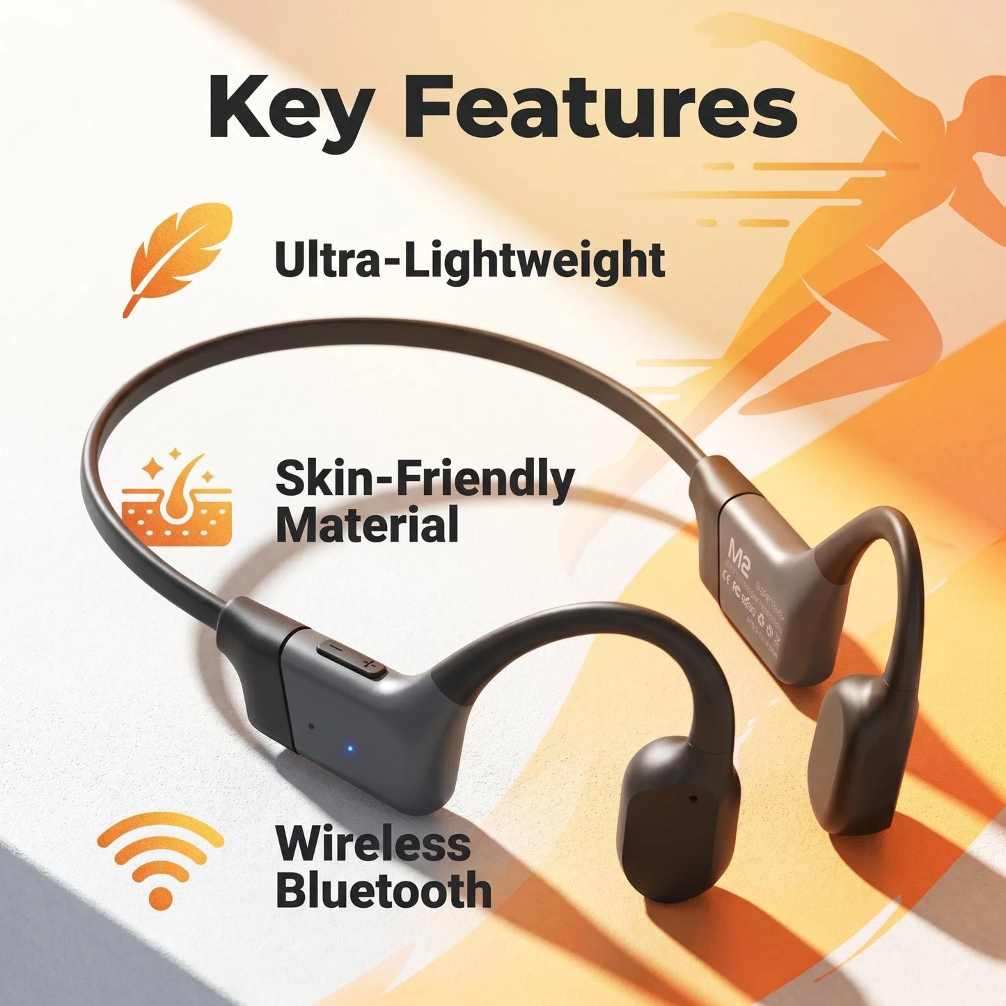 Bluetooth 5.3 Bone Conduction Headphones Open Ear Design With Mic