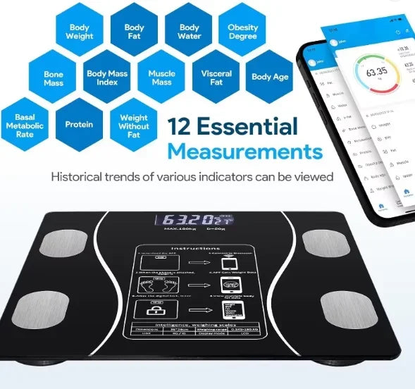 Digital Body Fat Scale Featuring Toughened Glass Panel USB Support