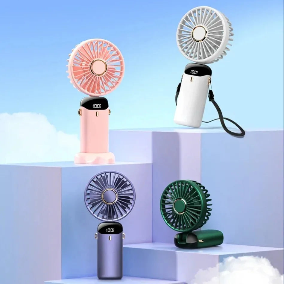 Foldable USB Rechargeable Handheld Fan With Phone Stand LED Display