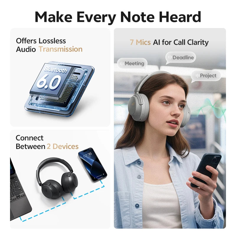 QCY H3S Over Ear Wireless Headphones With Adaptive Noise Cancellation