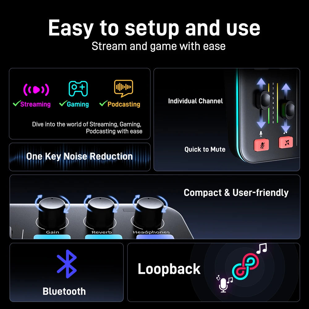 MAONO G1 NEO Gaming Audio Mixer with Bluetooth Phantom Power