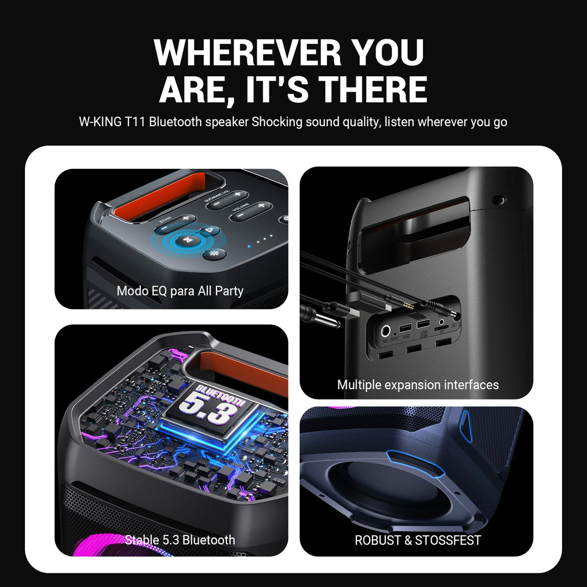 W-King T11 Portable Bluetooth Speaker Featuring Waterproof IPX6 Protection