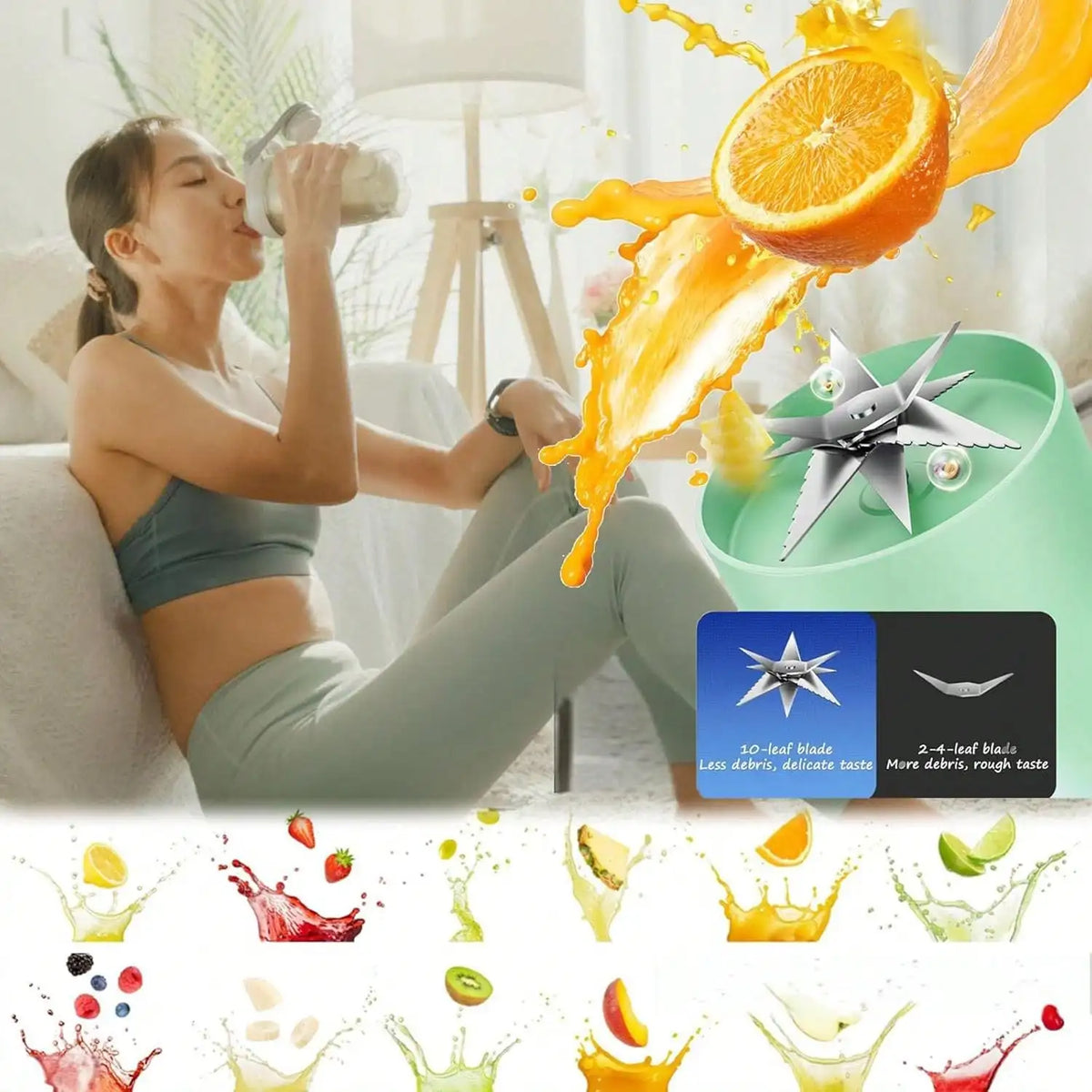 Portable 10 Blade Mini Rechargeable Electric Fruit Juicer Blender