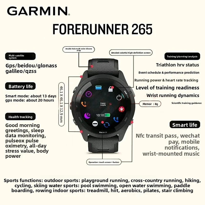 Garmin Forerunner 265 GPS Smartwatch With Heart Rate Sensor