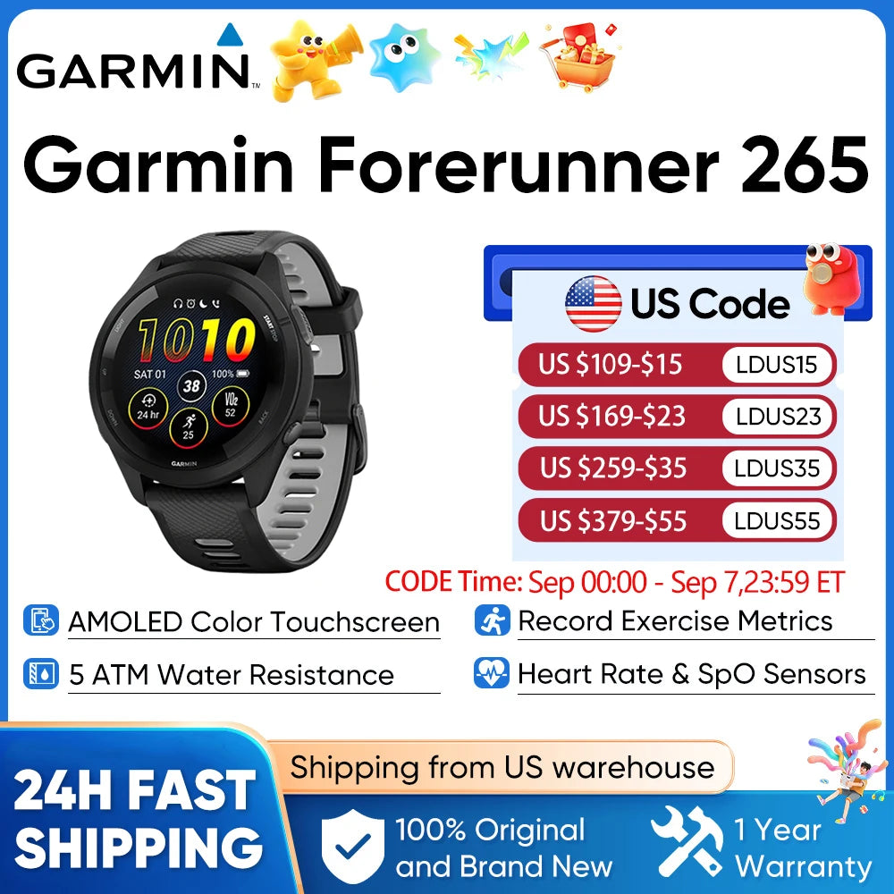 Garmin Forerunner 265 GPS Smartwatch With Heart Rate Sensor