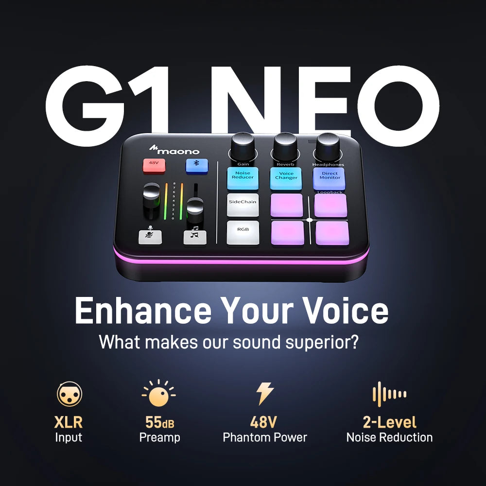 MAONO G1 NEO Gaming Audio Mixer with Bluetooth Phantom Power