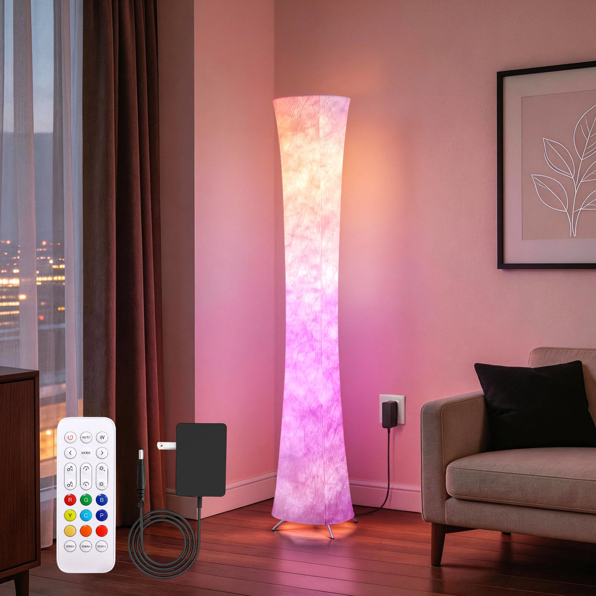 Modern Smart Floor Lamp With RGB Tyvek Fabric And Remote