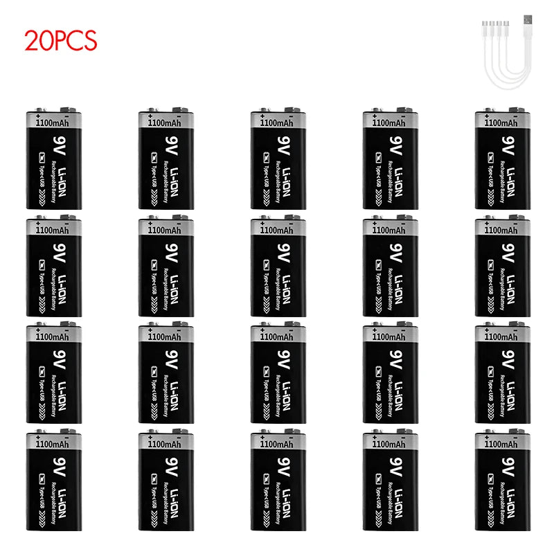 Kuugro 9V Rechargeable Battery 1100mAh With Type C Charging