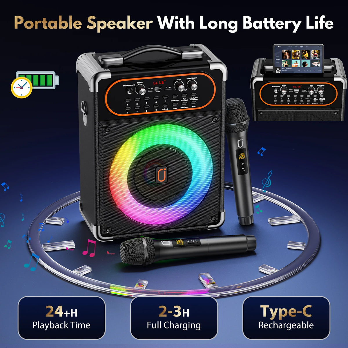 FanFun Portable Bluetooth Karaoke System With Two Included Microphones