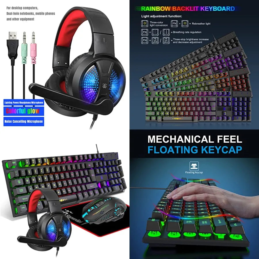 Professional Gaming Keyboard Mouse Headphones Kit With Mousepad For PC