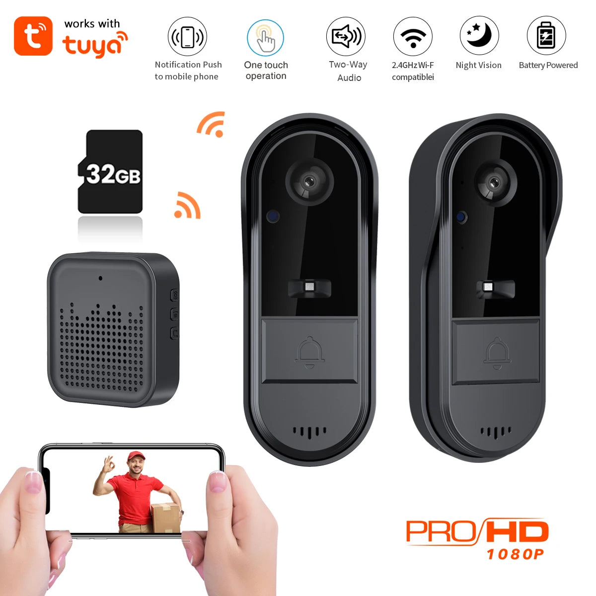 Xbibi Wireless WiFi Video Doorbell With 1080P HD Camera