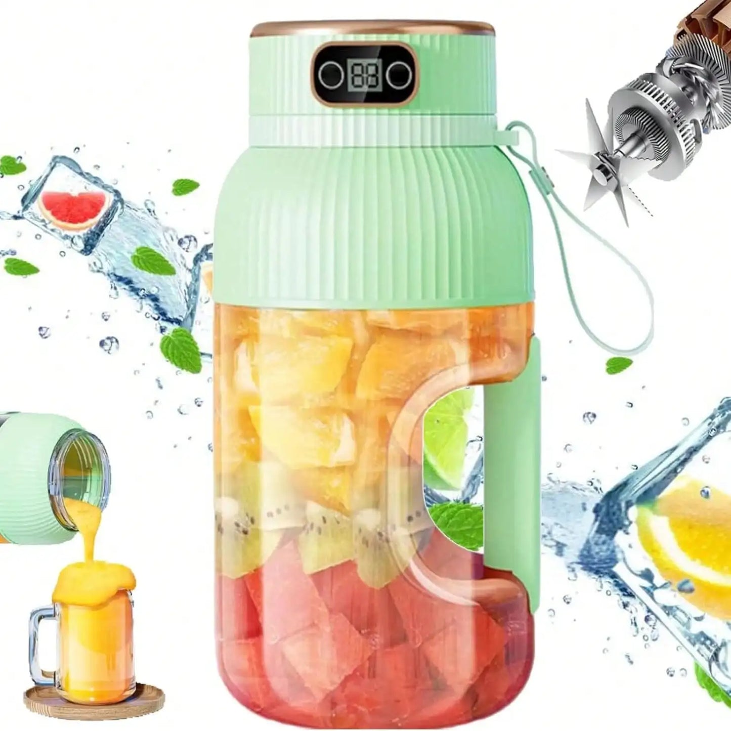 Portable 10 Blade Mini Rechargeable Electric Fruit Juicer Blender
