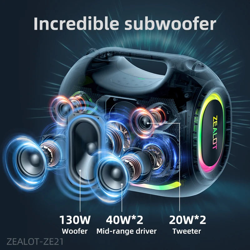 Zealot Ze21 250W Wireless Bluetooth Speaker Portable Waterproof Hifi Sound