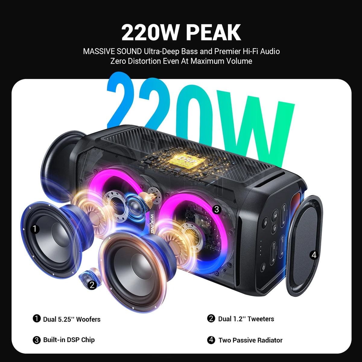W-King T11 Portable Bluetooth Speaker Featuring Waterproof IPX6 Protection