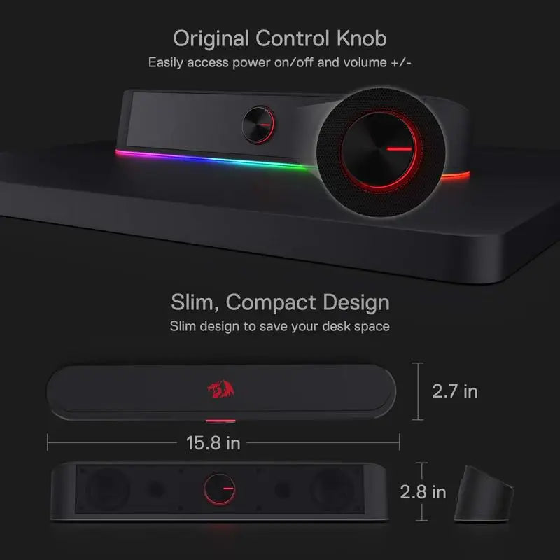 Redragon Adiemus RGB USB Desktop Soundbar And 2.0 Channel Speaker