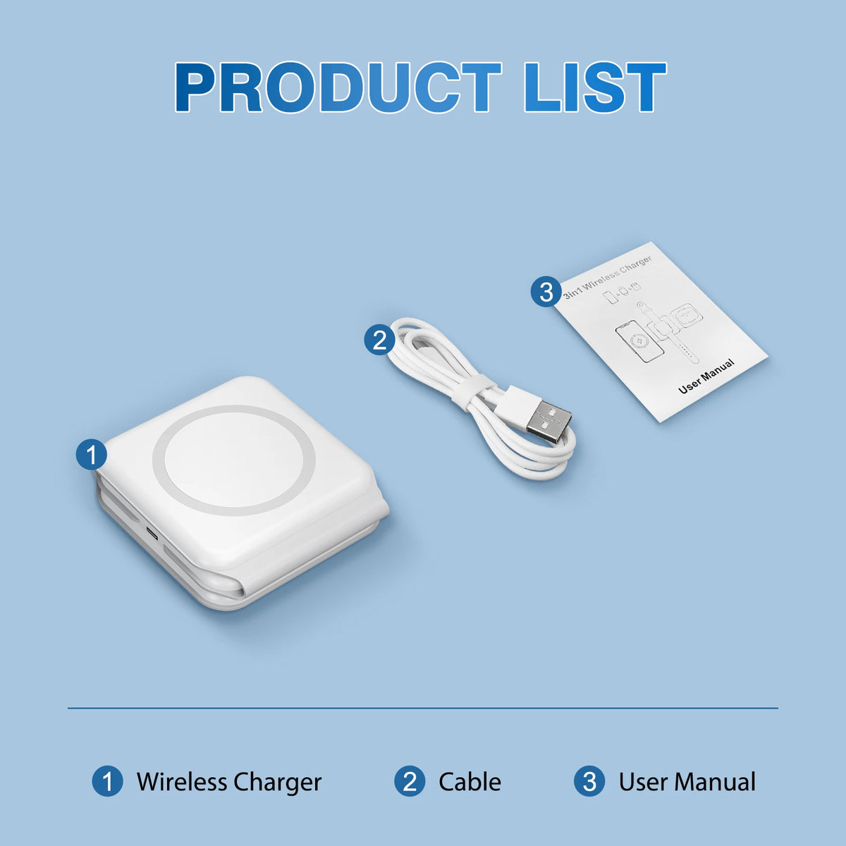 Foldable 15W Magnetic Wireless Charger 3In1 Fast Travel Dock