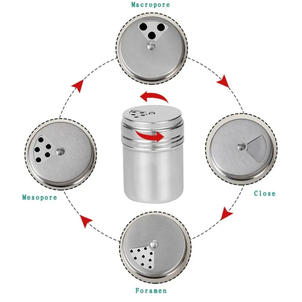 Stainless Steel Rotating Spice Jar With Secure Storage Lid