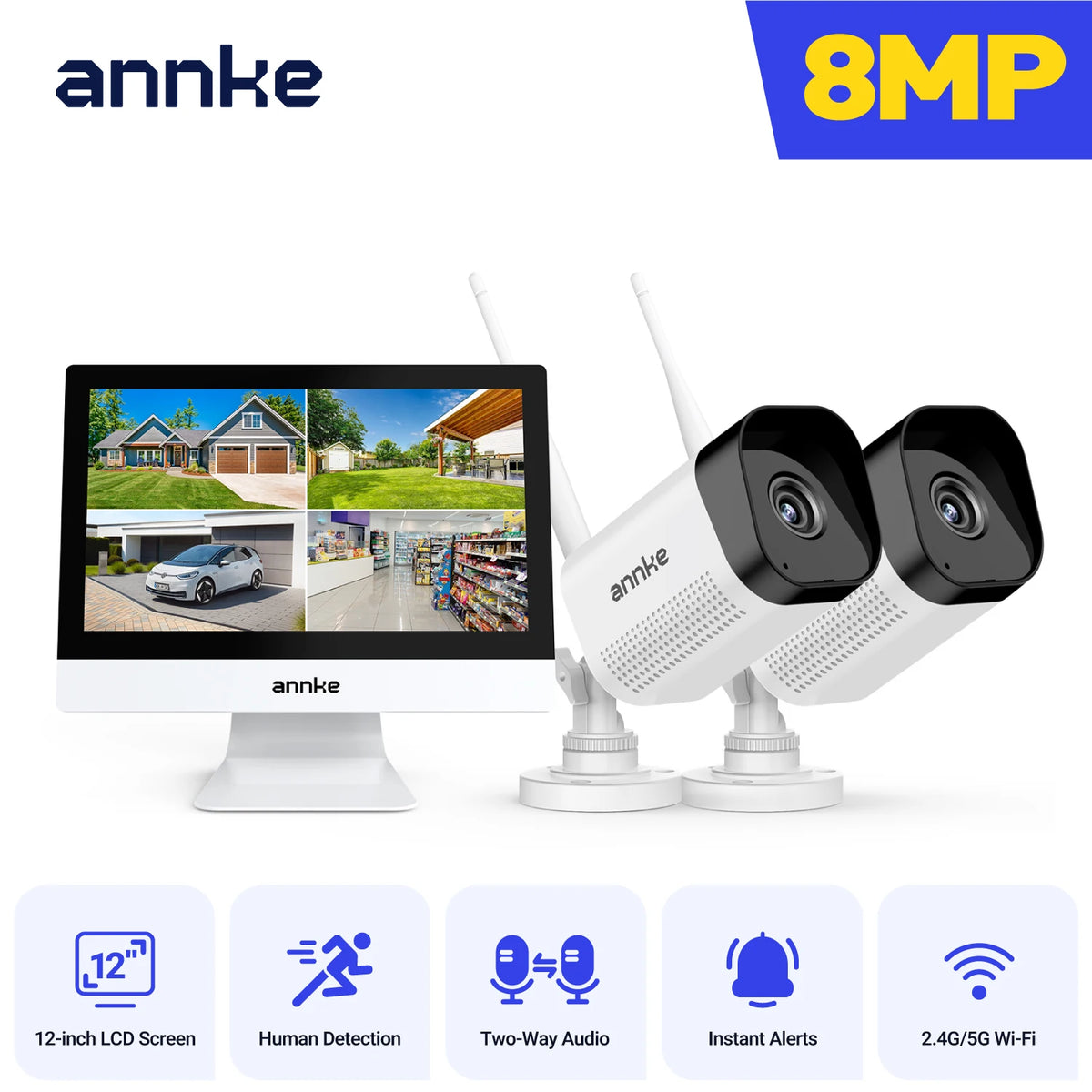 Annke 8MP Wireless Security Camera 12-Inch Lcd Ir Night Vision